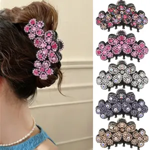 5 Pcs Flower Rhinestone Hair Clip Floral Thick Crystal Hair Clips for Women Fashion Vintage  Accessories Hair Accessories