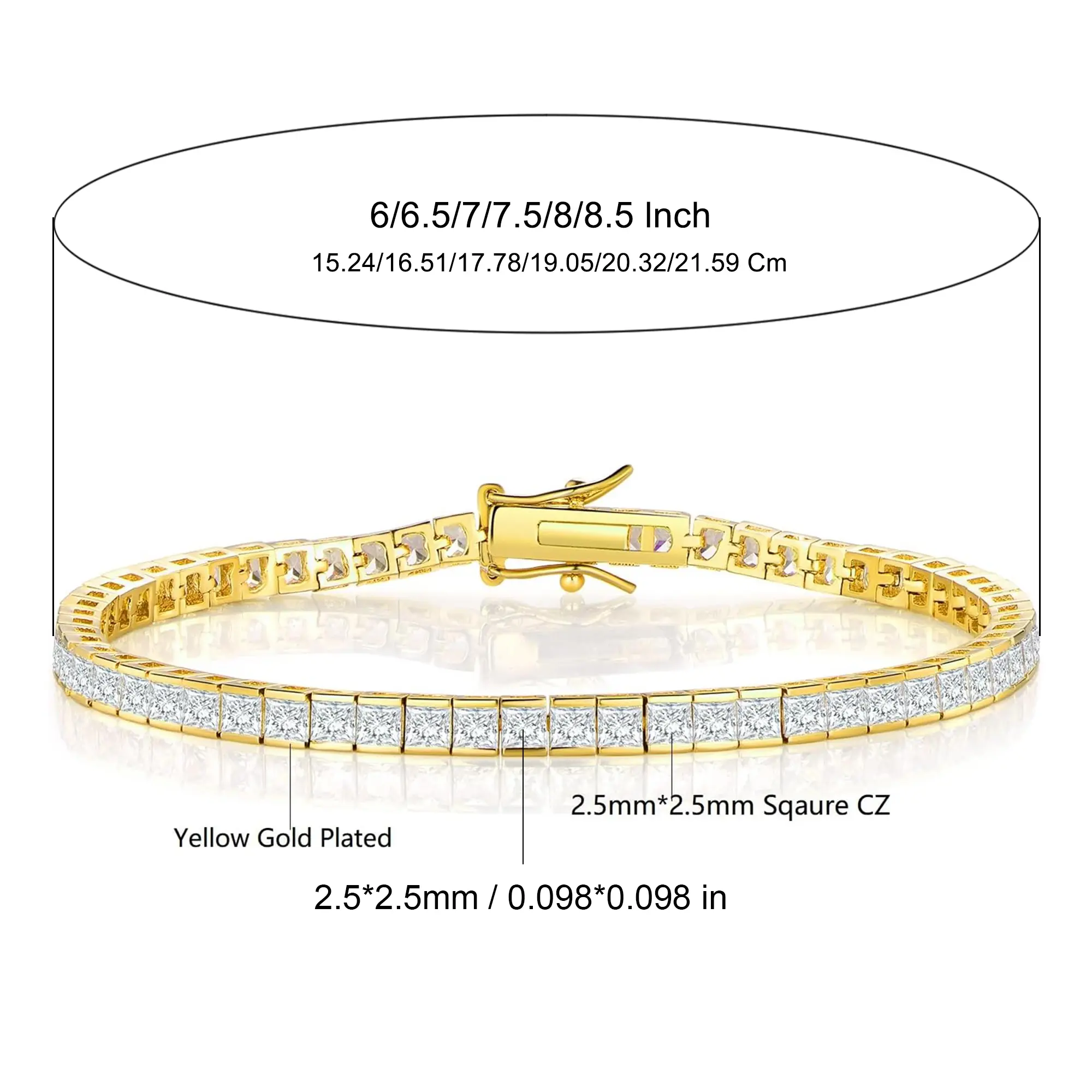 Gemsme Prinscess Cut 2.5 * 2.5mm Thin Cubic Zirconia Square Tennis Bracelet for Women  ATS60377