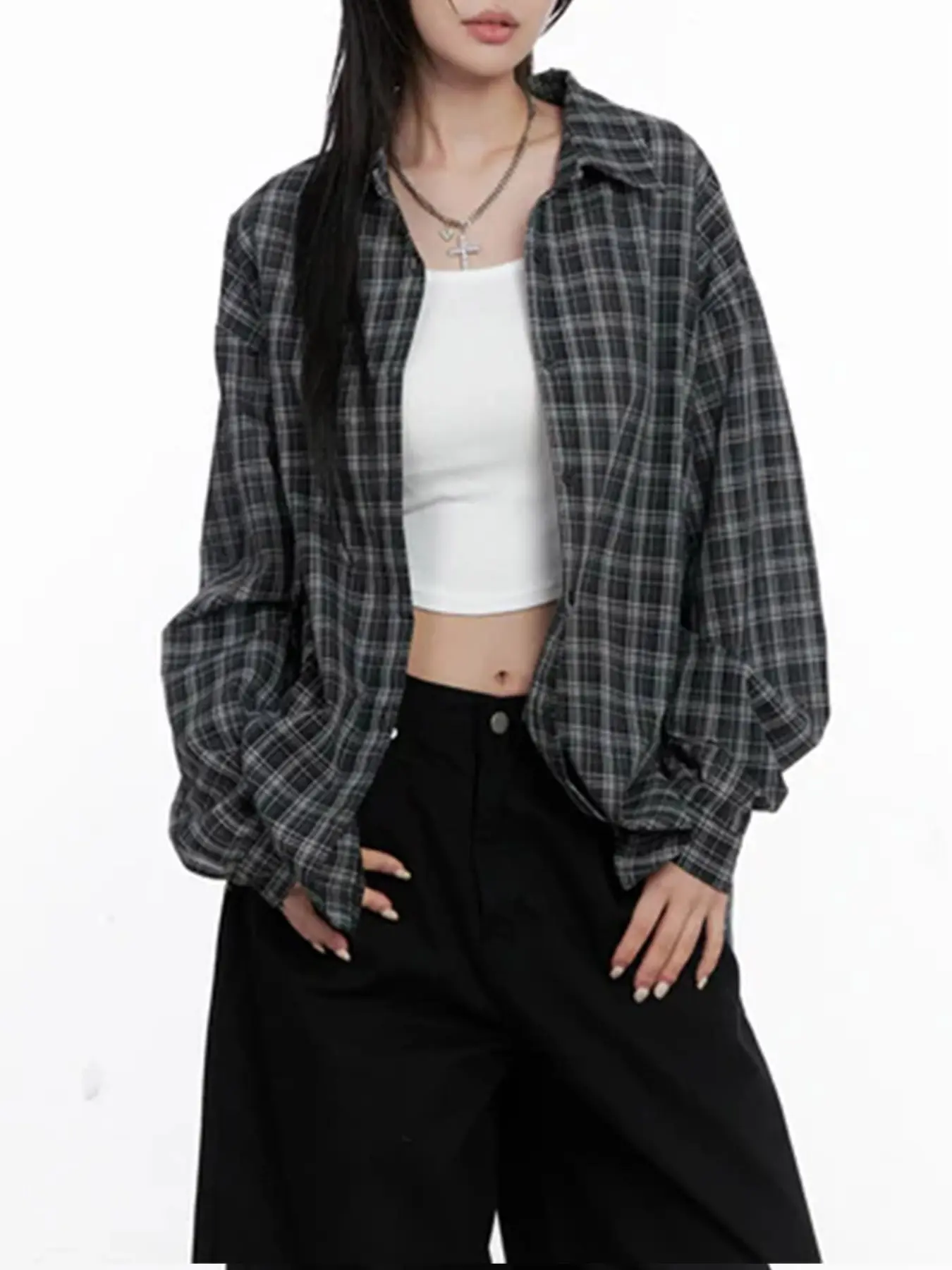 Classic Plaid and Long Sleeve Shirt Blouse, Loose Fit Streetwear Street Style, Versatile Layering Top, Perfect for Parties and Gifts