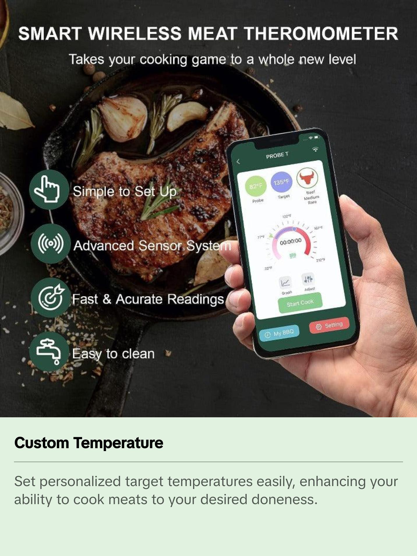 Smart Wireless Meat Thermometer with Bluetooth 4.2 Range up to 165 Feet - Kitchen, Utensils Smart Wireless Meat Thermometer with Bluetooth 4.2 Range up to 165 Feet - Kitchen, Utensils