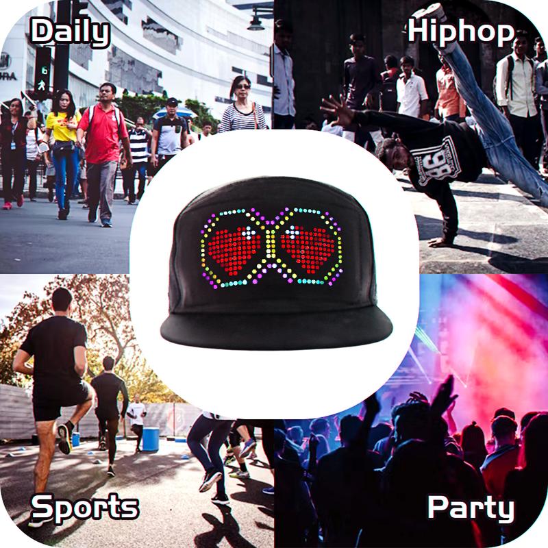 MasterAkoh Customizable LED Hat Snapback Baseball Cap with Bluetooth-16x32 Bright Display Your Message in Full Color Perfect for Parties Events and Gifts Machine Washable