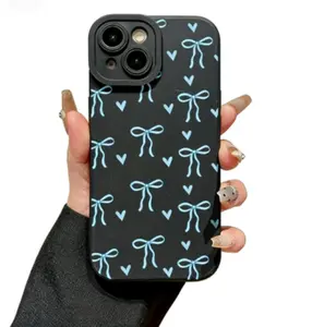 Phone Case:A New Light Blue Bow-Themed Frosted Silicone  That Offers a Comfortable Touch And Complete Lens Protection, Designed to for iphone Models 11, 12, 13, 14, 15, 16, 17, As Well As Pro And Max Versions. an Excellent Gift Choice.