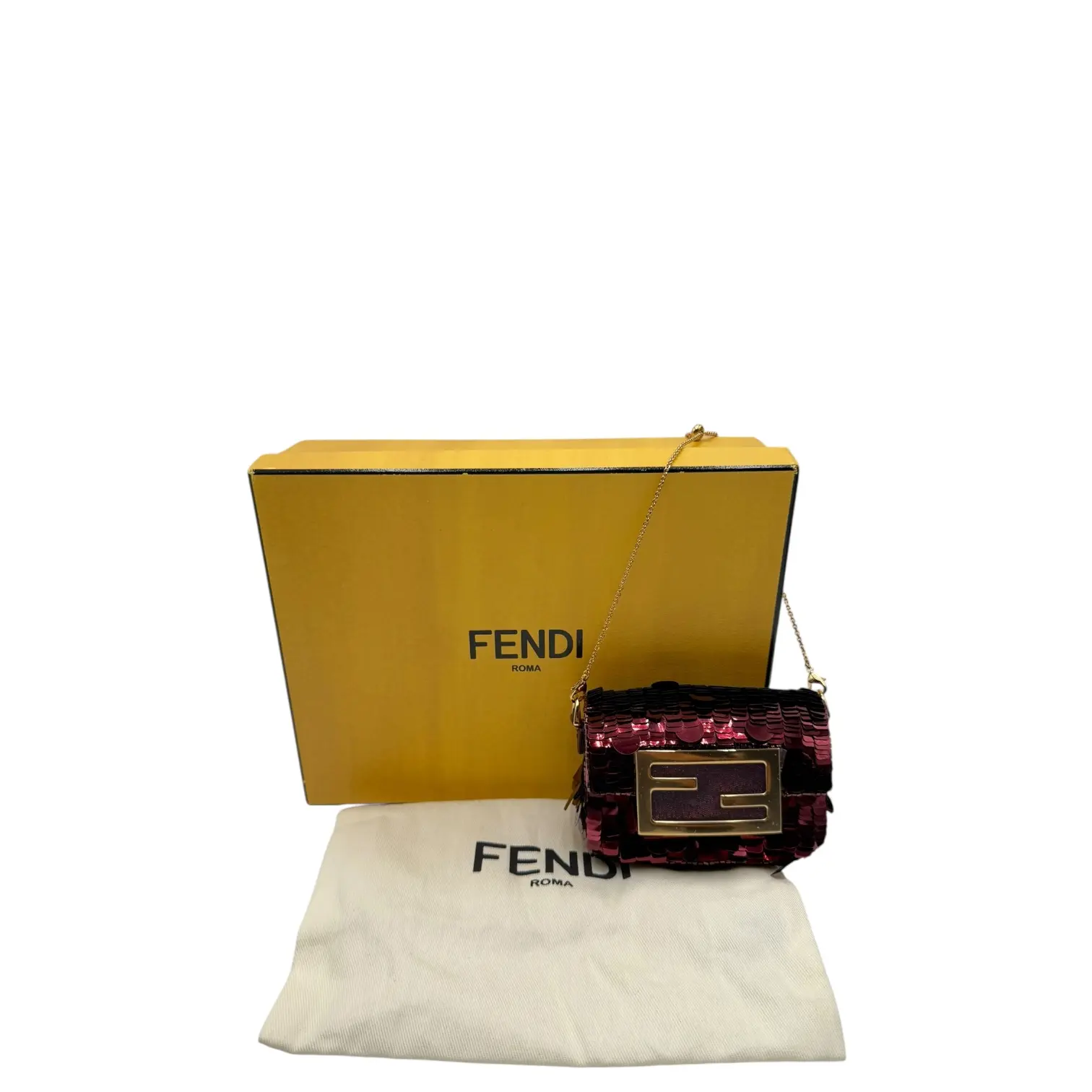 Pre-owned FENDI SEQUINES Bag Accessories CHAIN BAGUETTE CHARM BAG SEQUINS NANO