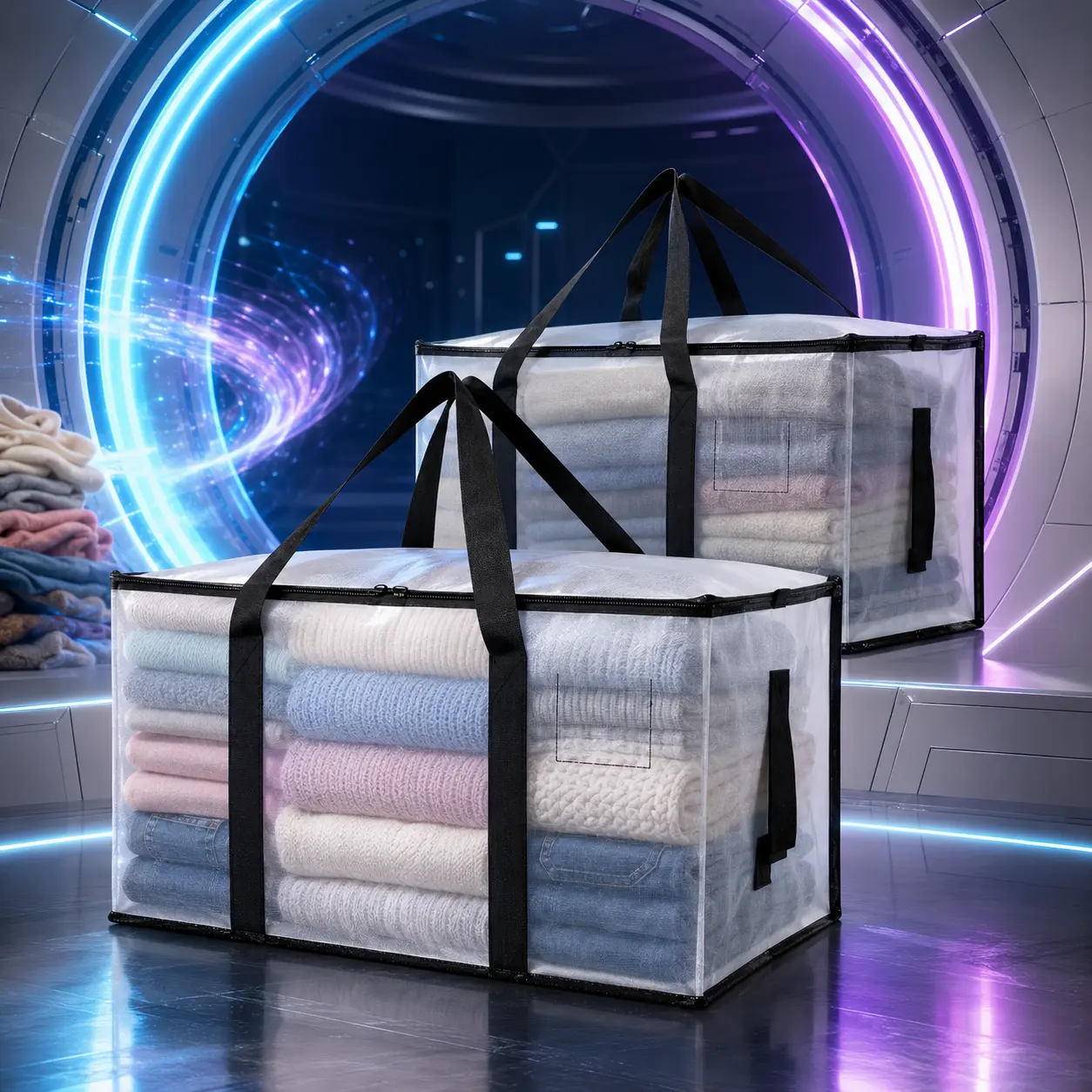 6-Pack 24Gal Extra Large Heavy-Duty Waterproof Foldable Moving & Storage Bags with Wraparound Handles, Wide-Open Dual Zippers, Tag Pockets for Home Organization, Moving, College Dorm