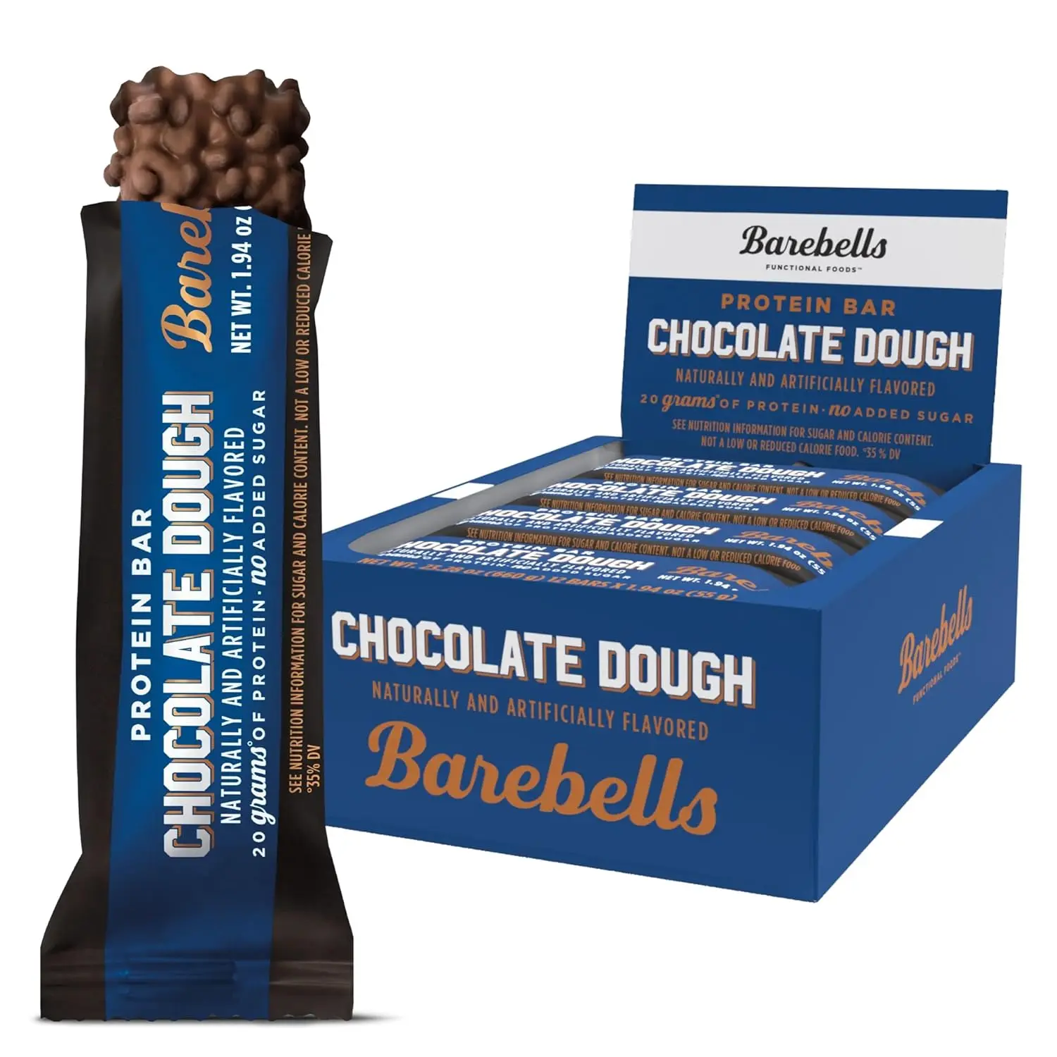 Barebells Protein Bars Chocolate Dough 12 Count 20g High Protein Treats Chocolate Nutrition Bar with 1g Total Sugars On-The-Go Breakfast or Post-Workout Snack