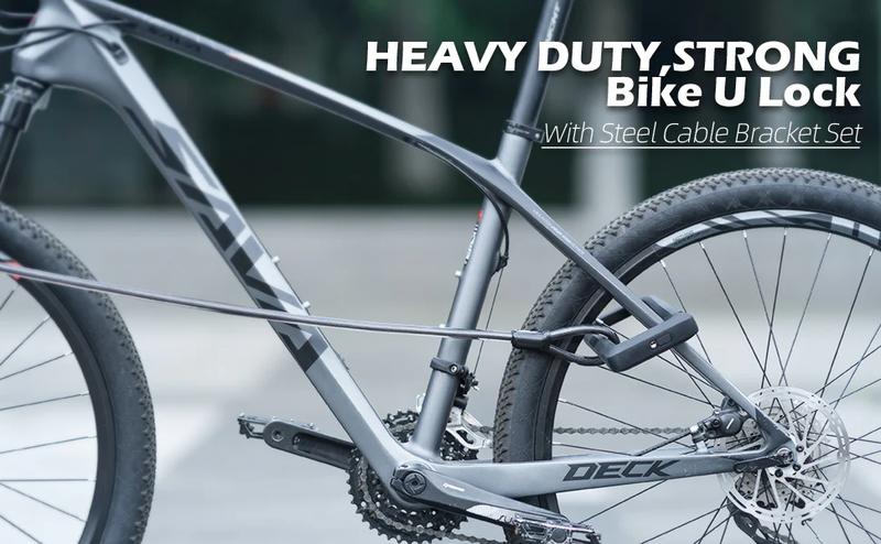 ROCKBROS Anti Theft Bike U Lock with Cable Silicone Cover (Max 22.5MM + 1.2M/4Ft Steel Cable + Mounting Bracket)