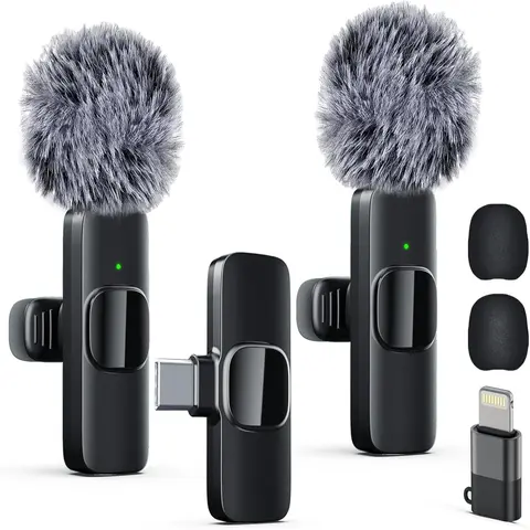 Compact Portable Wireless Lavalier Microphone with Clip, Plug, Cable, USB Type-C, Rechargeable Noise-Cancelling Audio for Smartphones, iPads, Podcast Recording, Live Streaming – Device Protection Compatible with iPhone, Android
