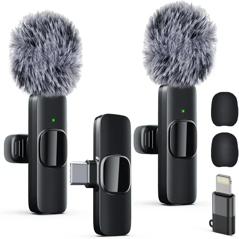 Compact Portable Wireless Lavalier Microphone with Clip, Plug, Cable, USB Type-C, Rechargeable Noise-Cancelling Audio for Smartphones, iPads, Podcast Recording, Live Streaming – Device Protection Compatible with iPhone, Android