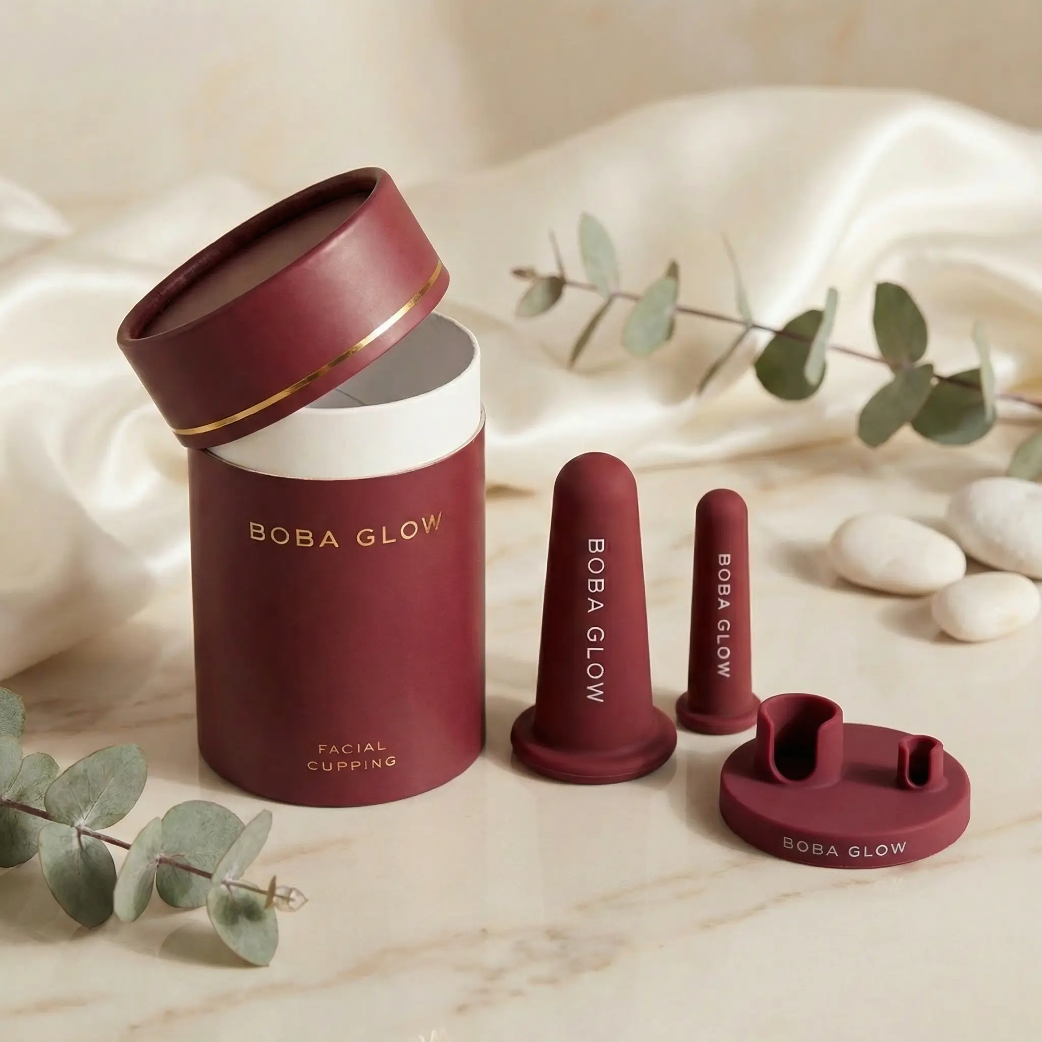 BOBA GLOW Silicone Facial Cupping Set - Skin-Friendly Skincare Tool for Lymphatic Face Massage, Puffiness Reduction, Plumping, Smoothening & Skin Rejuvenation