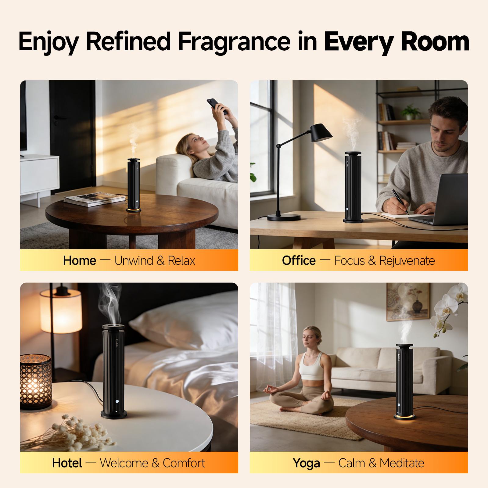 FEPPO Waterless Diffuser - Cold Air Waterless Essential Oil Diffuser Starter Kit with 5x20mL Hotel Scent Oils, Quiet Smart Scent Diffuser, 6 Intensity, Timer, 1000 Sq. Ft for Home, Office, Hotel, Yoga,back to school,back to school haul