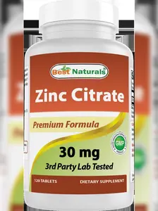 Best Naturals Zinc 30mg Supplements (as Zinc Citrate) - zinc Vitamins for Adults Immune Support - 120 Tablets