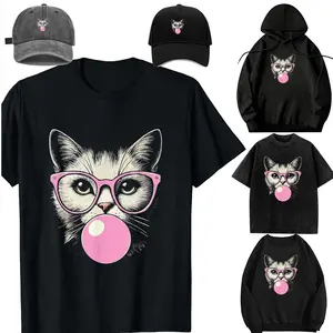 Cute Cat Shirt for Women Funny Cat Lovers T-Shirt，Casual Sleeve Crew Neck T-shirt, Fashion  Top for Daily Wear，Sweatshirt, Hoodie，Unisex，For children，Family set. Gift. pleasantly surprised