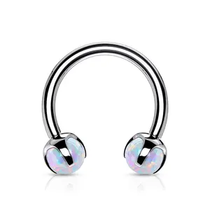 Internally Threaded Claw Set Synthetic Opal Ends Circular Horseshoe Barbell - 316L Stainless Steel