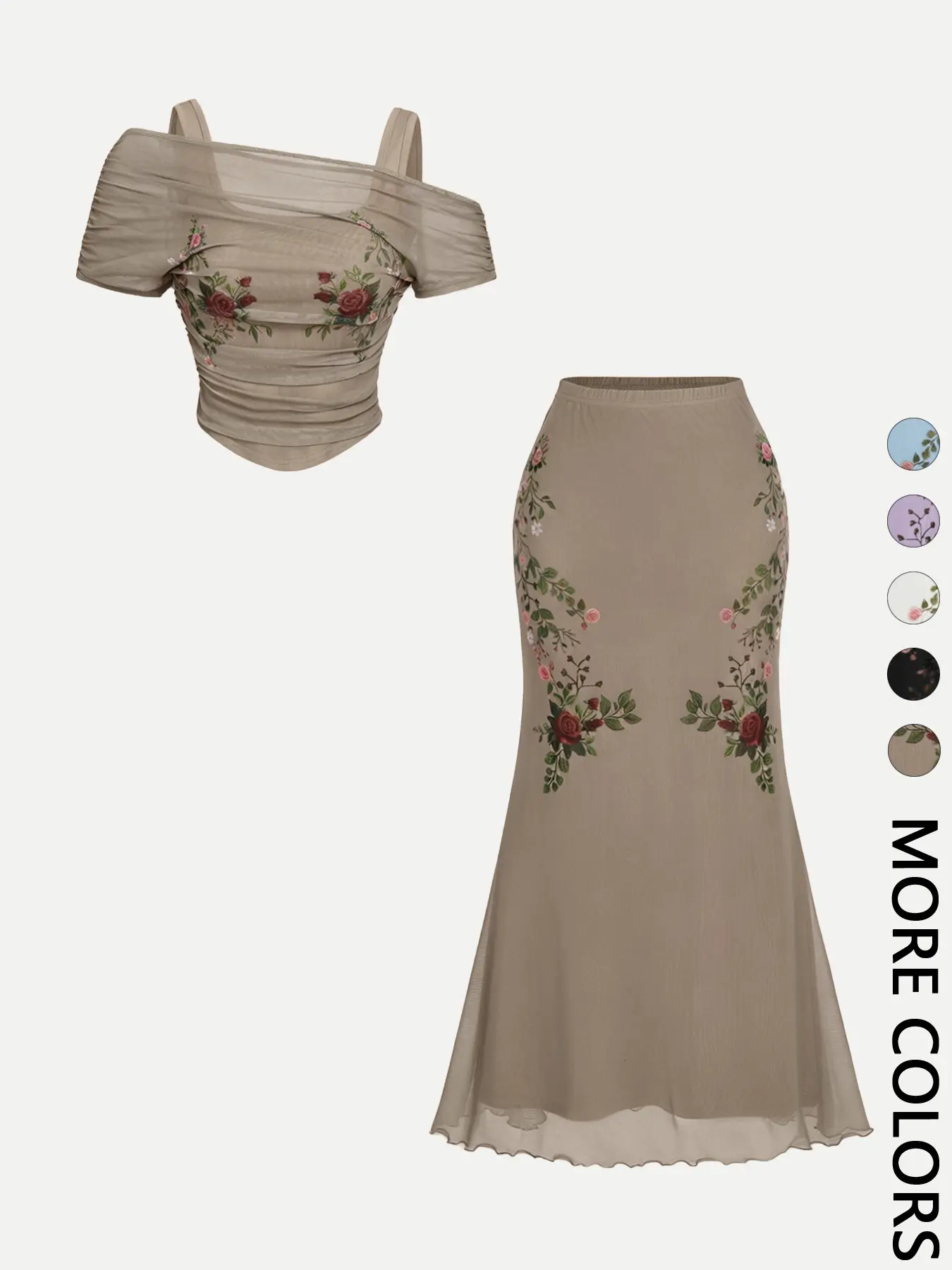 2 Piece Trendy Romantic Fairy Floral Print Off Shoulder Top and Midi Skirt Set for Women, Figure Flattering Matching Sets for Date, Vacation and Wedding