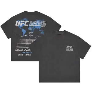 Mens Black UFC 2025 International Fight Week T-Shirt, Core Logo Graphic Tee,Ultimate Fighting Championship Gear Casual Round Neck Fabric Menswear Soft Top Classic Clothes Cotton Fitted Green Gym Long Novelty Sweat Crewneck