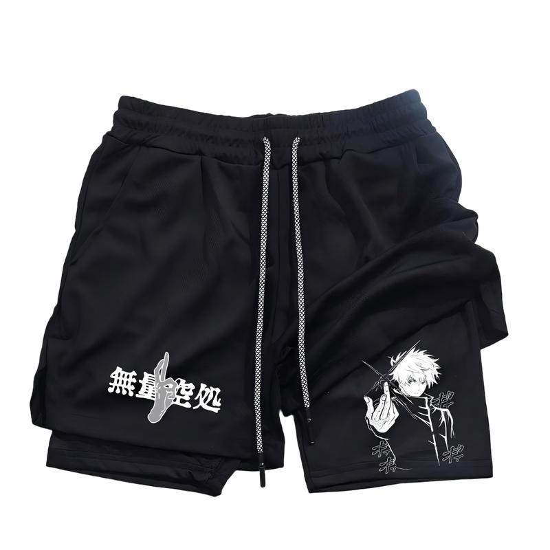 Anime-Style Sports Shorts for Men Two-Piece Double-Layer High-Quality Polyester Quick-Dry & Breathable 20 Versatile Styles Multi-Function