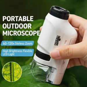 Portable Pocket Microscope 60-120X LED Light - Educational STEM Science Toy for Kids Teens Adults, Handheld Mini Electronics Technology Gift for Birthday Outdoor Exploration (No Batteries Included)