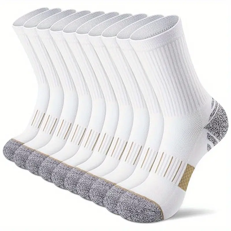 Unisex 1-Size All Seasons Adults' High-Tube Socks, Breathable Plain & Color Block Cotton Knit Athletic Socks with Anti-Slip Ribbed Cuff for Running/Basketball, Cold Machine Wash, 5/10/30 Pairs