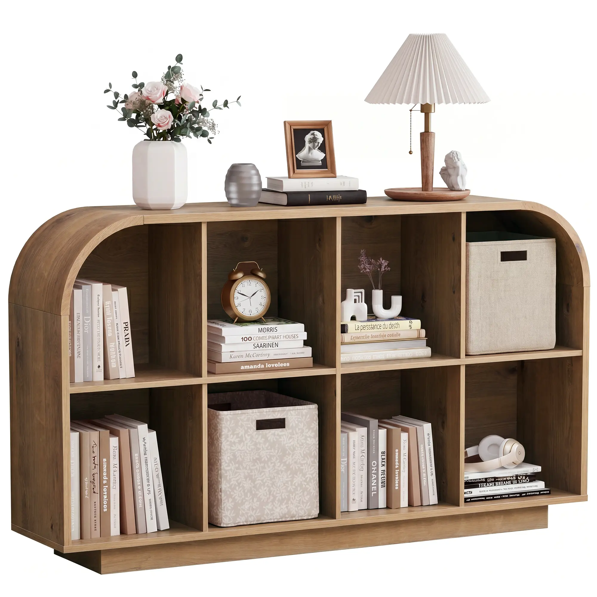 Giratree 8 Cube Storage Organizer, 2-Tier Low Bookcase 55.1" L, Wooden Bookshelf with Curved Edge Modern Display Storage Cabinet TV Stand for Living Room Office Entryway