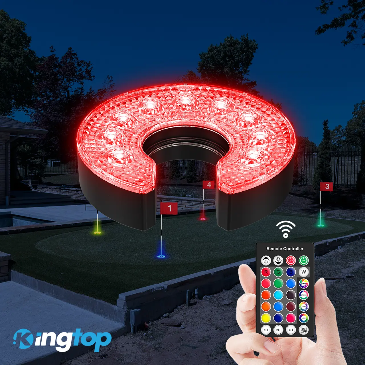 KINGTOP Rechargeable LED Golf Hole Light - ABS Plastic, Adjustable, Waterproof, Focused Glow Lens, Remote Control, 16H Runtime, Ideal for Golf Practice, Backyard Night Use, 1-Pack (Sports & Outdoor Gear), Led Lights