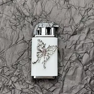 Exquisite Butterfly Pattern Dual Flame Lighter - Windproof Jet Torch Aesthetic Valentine's Day Gift for Her Wife Girlfriend Refillable (No Butane Gas Included) handle mini christmas Romantic new year birthday anniversary gift White pocket apology