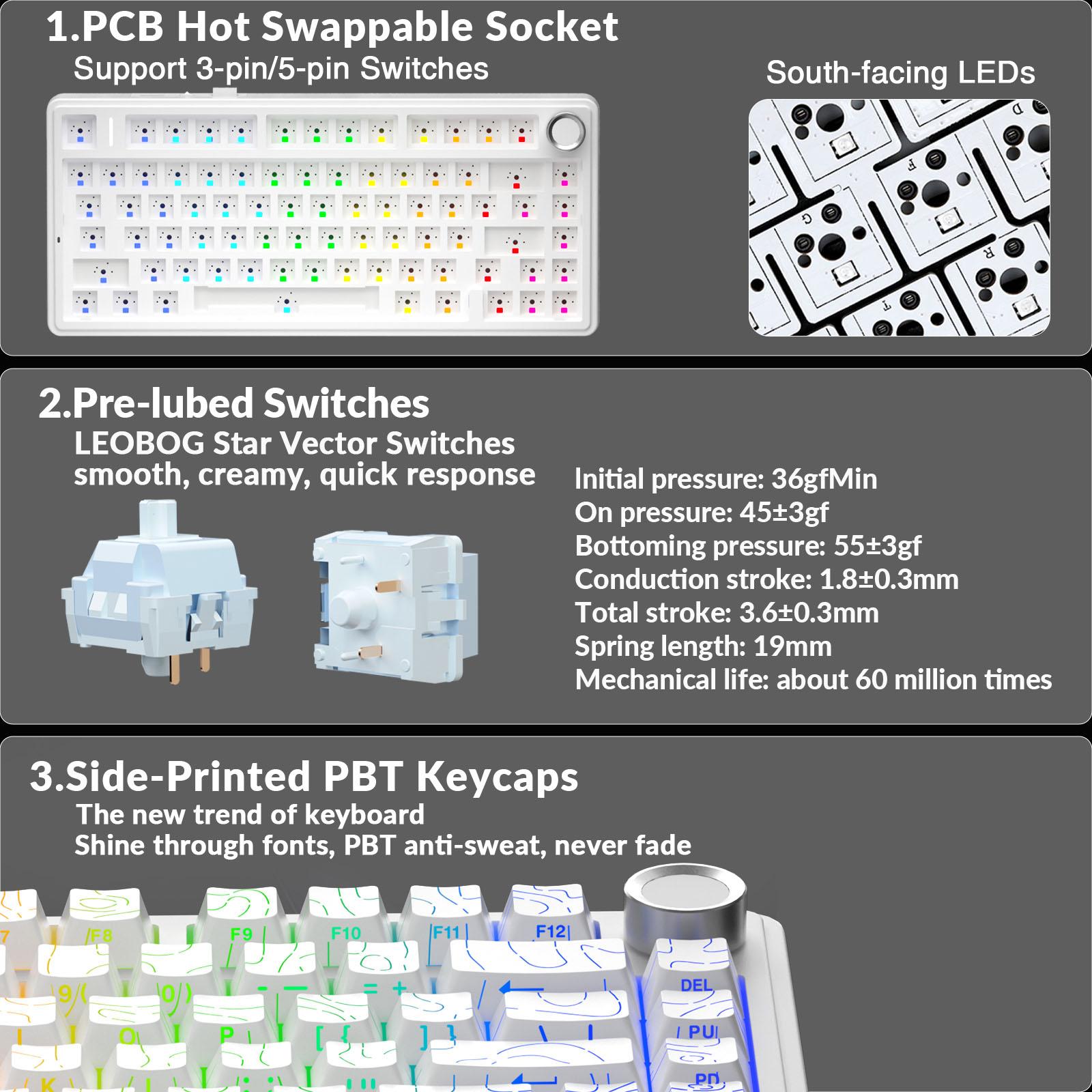 [New]AULA F75 Pro Wireless Mechanical Gaming Keyboard,75% Gasket Hot Swappable Custom Keyboard,RGB Backlit,Pre-lubed Reaper Switches,Side Printed PBT Keycaps,2.4GHz/USB-C/BT5.0 PC Accessories Office Creamy Budget Keyboards TikTokShopfalldealsforyou
