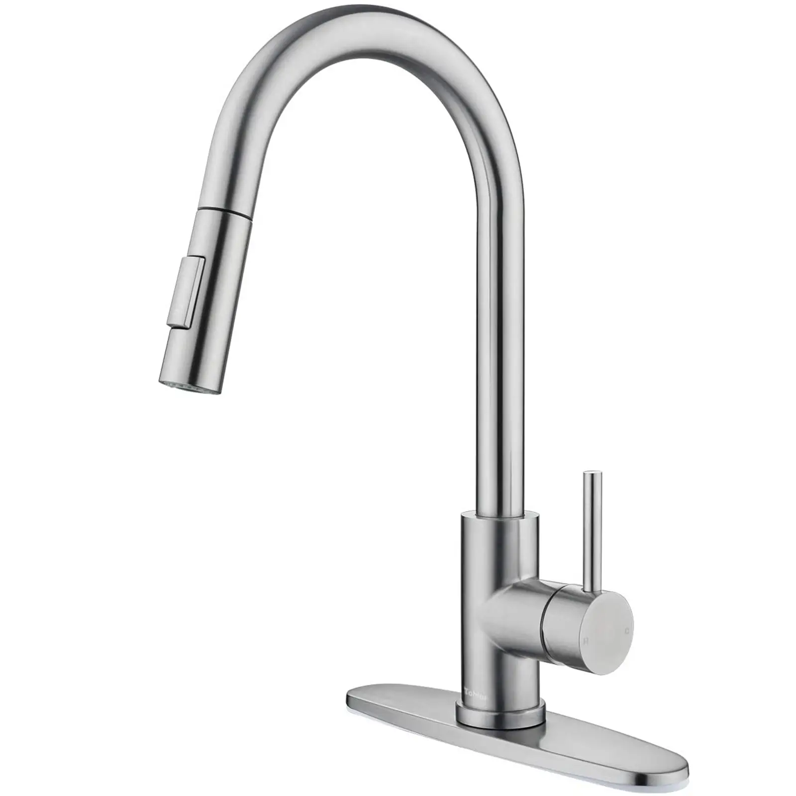Kitchen Faucets with Pull Down Sprayer, Brushed Nickel High Arc Single Handle Classic Stainless Steel Sink Faucet 1 or 3 Hole, Suitable for Farmhouse Camper Laundry Rv Bar