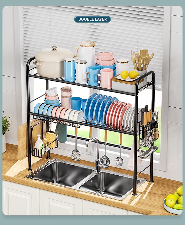 【Holiday Deals】San Dream Over Sink Rack Kitchen Over The Sink Dish Drying Rack Organizer Large Space Saving Dish Drainer Countertop Dishes Rack On Counter Caddy Utensil Metal Organizer 1&2 Tiers