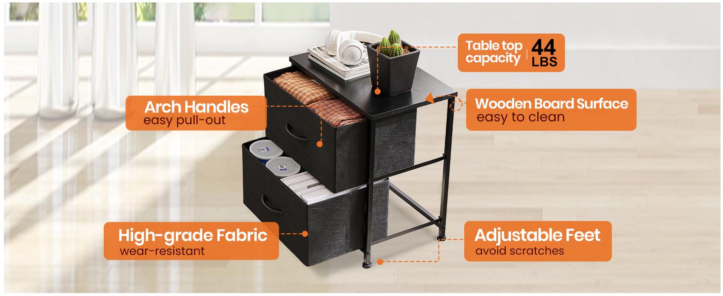 SweetFurniture Nightstand with 2 Fabaric Drawers, Small Dresser, Side Table, End Table, Bedside Table, Night Stands, Small Nightstand, Bedroom Furniture