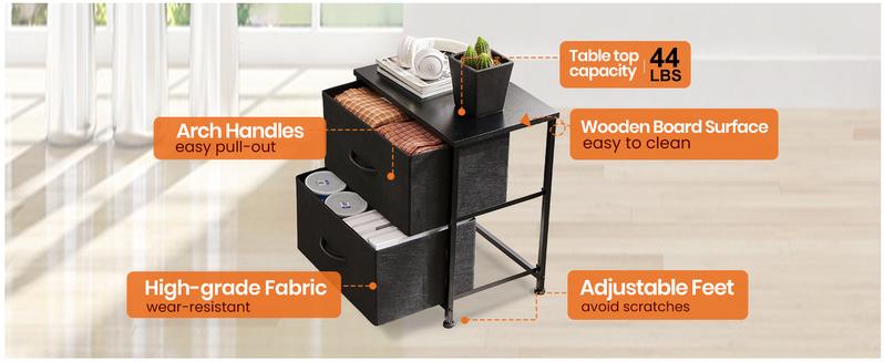 SweetFurniture Nightstand with 2 Fabaric Drawers, Small Dresser, Side Table, End Table, Bedside Table, Night Stands, Small Nightstand, Bedroom Furniture