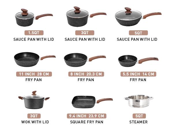 [Live] Cookware & Bakeware Set - 30 Piece Black Granite Cooking Pans Set, Non-Stick Pots and Pans Set，17 Piece green Cooking Pans Set