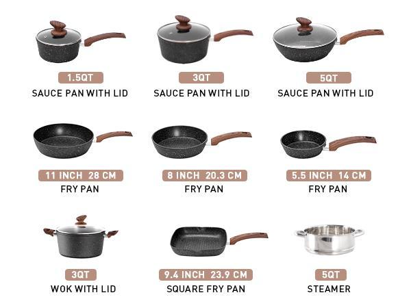 [Live] Cookware & Bakeware Set - 30 Piece Black Granite Cooking Pans Set, Non-Stick Pots and Pans Set，17 Piece green Cooking Pans Set