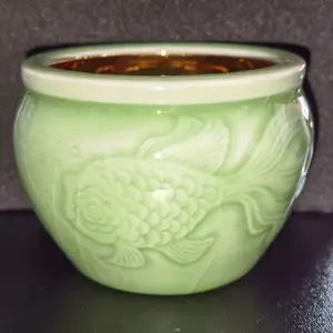 Jade Green Koi & Gold Lined Artisan Porcelain Teacup