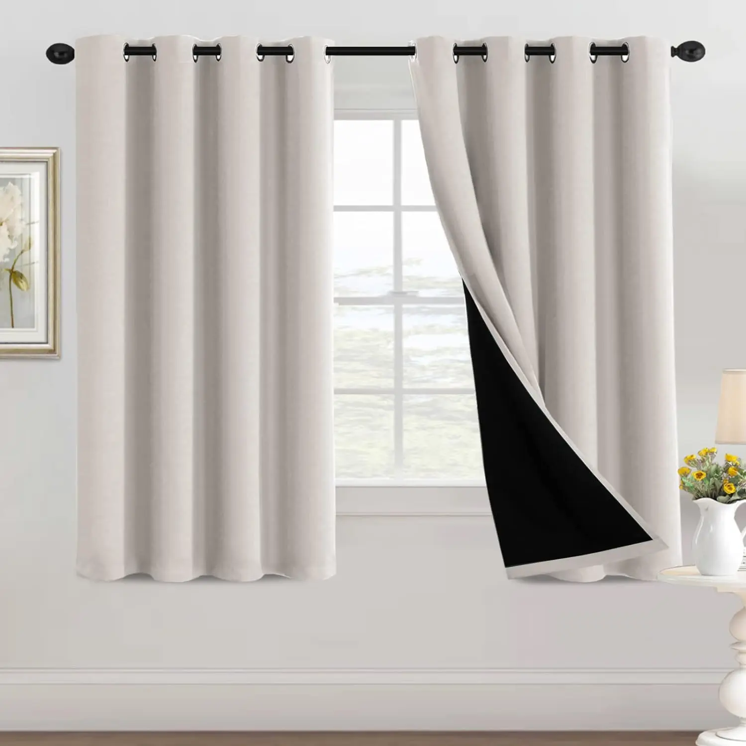 H.VERSAILTEX 2-Panel 100% Triple Weave Blackout Cloth Curtains, Thermal Insulated Energy-Efficient Privacy Grommet Darkening Draperies with Black Liners for Bedroom Decor & Living Room, Privacy Grommet Curtains
