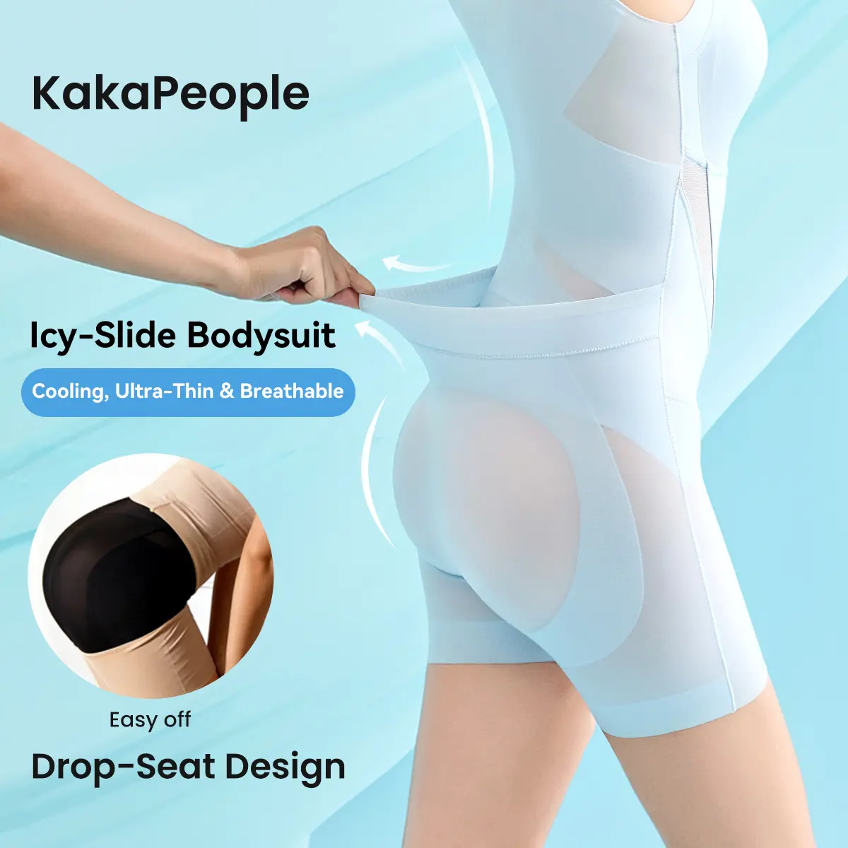 (KakaPeople Icy-Slide Bodysuit) Tummy Control Butt Liftter Faja Shapewear Ultra Thin Breathable Cooling Shapewear Bra Free Tummy Control Butt Lifter Seamless Body Shaper For Summer