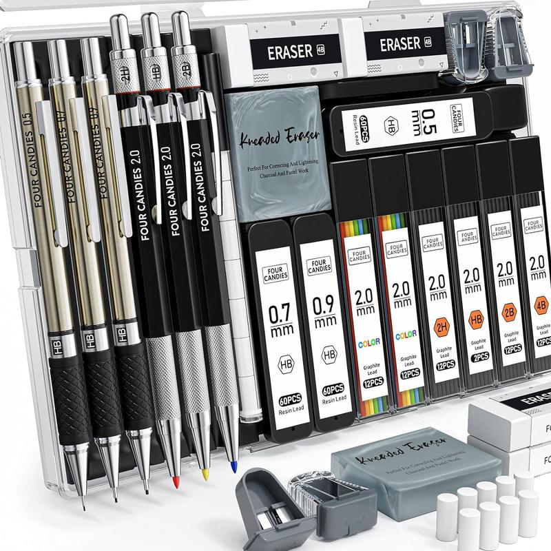 STAGEEK 6 Pack Art Mechanical Pencil Set, Drafting Pencil,3Pack Metal Drafting Pencil 0.5 mm & 0.7 mm & 0.9 mm & 3Pack 2mm Graphite Lead Holder (2B HB 2H) with 492PCS Leads (6B 4B 2B HB 2H 4H Color)For Writing, Sketching Drawing With Lead Refills Case STAGEEK 6 Pack Art Mechanical Pencil Set, Drafting Pencil,3Pack Metal Drafting Pencil 0.5 mm & 0.7 mm & 0.9 mm & 3Pack 2mm Graphite Lead Holder (2B HB 2H) with 492PCS Leads (6B 4B 2B HB 2H 4H Color)For Writing, Sketching Drawing With Lead Refills Case