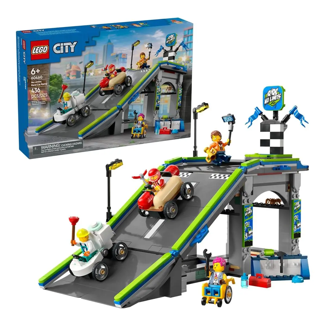 LEGO City No Limits Model Building Kit - Building Blocks Set with Race Car Ramp Track, 2 Soap Box Racing Cars (60460)