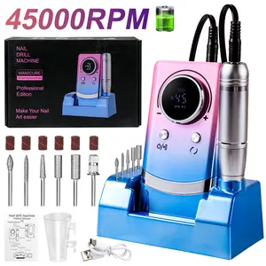 Professional 45000RPM Electric Portable Nail Drill MachineWith Base Rechargeable Low Noise Nail Sander File ForManicure Salon