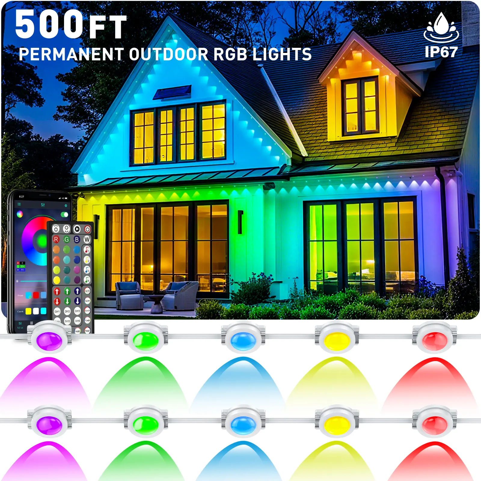 Permanent Outdoor Lights for House Waterproof, IP67 LED Eave Lights with App/Remote Control, Outdoor Permanent led Lighting for House Roof Decor,Christmas,Party,All Holiday and Daily tiktokshopbacktoschool