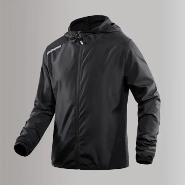 Black Men's Hooded Sun Protection Jacket | Night Running Reflective Safety | Ultra-thin Fabric & Breathable Vents
