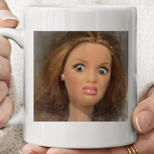 Funny Doll Face Mug, Disgusted Barbie Meme Coffee Cup, Sarcastic Reaction Gift, Weird Humor Tea Cup, Unhinged Meme Mug