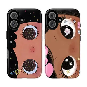 Couple Style-Dreamy INS Glittering Big Eyes Comic Girl Lovely Phone Case, Cute Kawaii Big Eye Anime Phone Case Compatible with iPhone 17,16, 15, 14, 13, 12, 11,, Kawaii Aesthetic Big Eyelash Tough Case,Cute Y2K Cartoon Girl Gift for Her Him