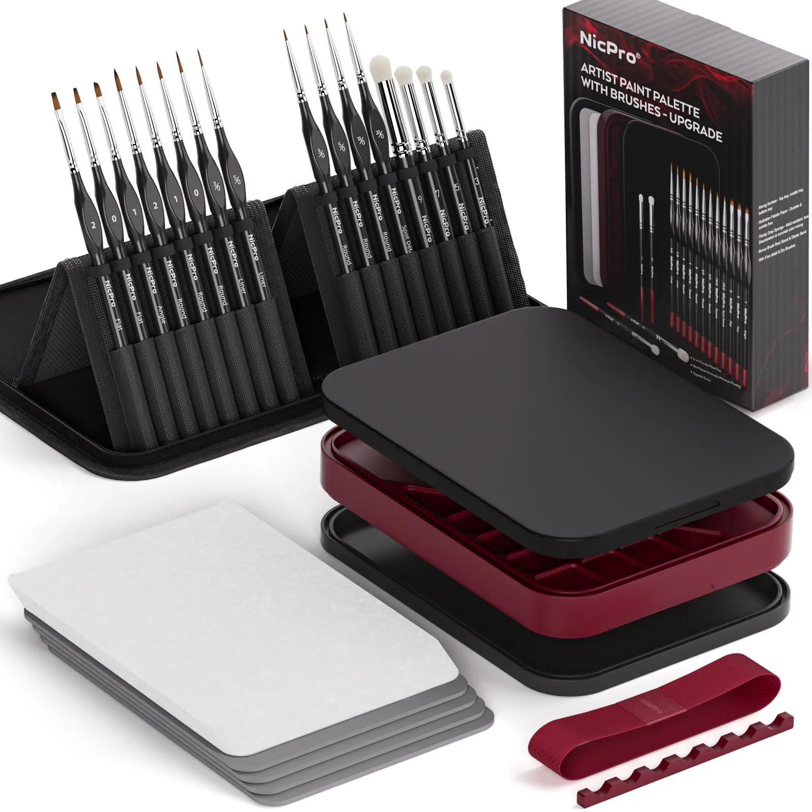 Nicpro Professional Miniature Painting Art Supply Kit - Brush Combo Paintbrushes Set with Stay-Wet Palette, 16 Fine Tip Assorted Brushes, Drybrush, Nylon Bag, 100 Palette Paper Sheets, 4 Sponges, Paint-Saving Mixing Tool for Miniature Models