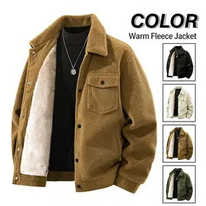 Men's Winter Corduroy Collared Work Jacket - Warm and Thick Coat; Ribbed Cuff Sleeves and Button Front Closure; Perfect for Everyday Commutes and Weekend Outings; Oversized Design Flattering for Men; Great Gift for Boyfriend or Husband, Tops, Long Sleeve