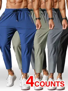 4-Pack Straight-Leg Pants – Solid-Color Casual Pants, suitable for running, fitness, sports, and casual wear; breathable quick-dry fabric for spring/summer; machine washable regular-fit casual pants