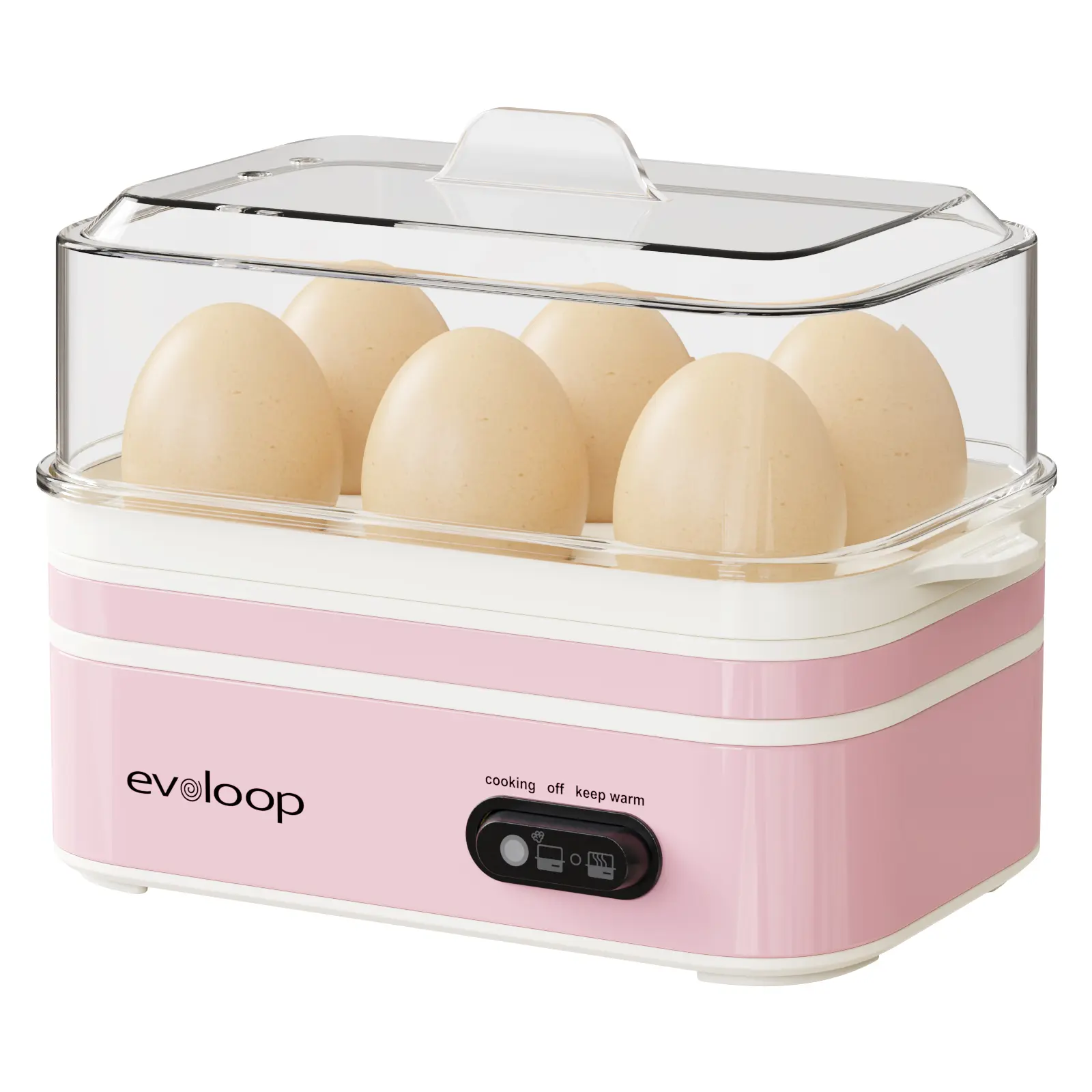 Evoloop Rapid Egg Steamer, 400W Electric Egg Cooker Machine, 6-Egg Capacity, BPA-Free Stainless Steel with Clear Tritan Lid, Auto Shut Off, Makes Hard Boiled, Poached, Scrambled Eggs & Omelette, Includes Measurement Cup & 2 Poaching Trays