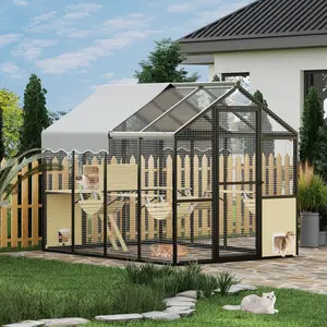 Large Outdoor Cat Enclosure for Multiple Cats - Weatherproof Catio with UV Cover, Platform & Side Door