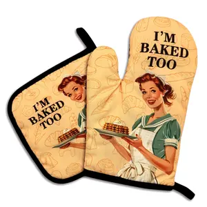 I am Baked,Oven Mitts and Pot Holders Sets of 2，Funny Oven Mitt，Silicone Non-Slip Oven Mitts,Bake Lover Gift,Perfect for Kitchen,Cooking,Baking,Grilling