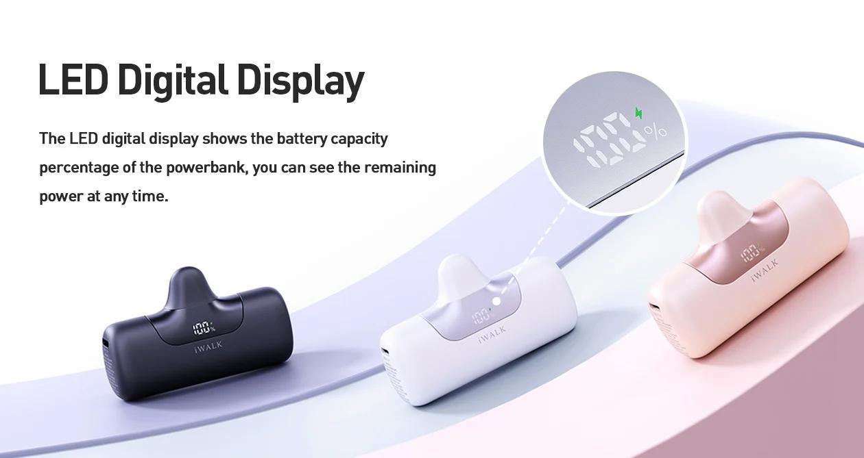 iWALK LinkPod 5 5500mAh 22.5W Lightning Port Portable Charger for iPhone 14/13/12/11/x/8/7 with 20W PD Fast Charging LED Display