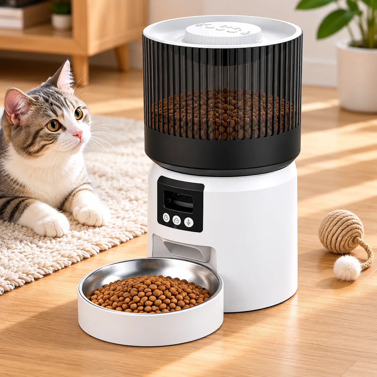 Smart Automatic Cat & Dog Feeder - 4L Large Capacity, Built-In Camera, Scheduled Quantity Feeding (Pet Supplies, Feeding Accessories) app control home pet feeder spill  dispenser remote voice recorder food tag ram meal call flow feeder airtight lid